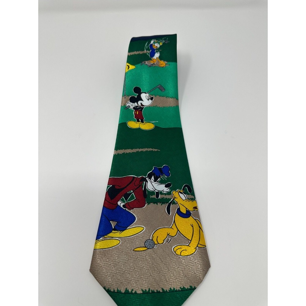 Walt Disney World Tie Mickey Mouse Pluto Goofy Donald Duck Golfing 56L‎ x 3.75W
